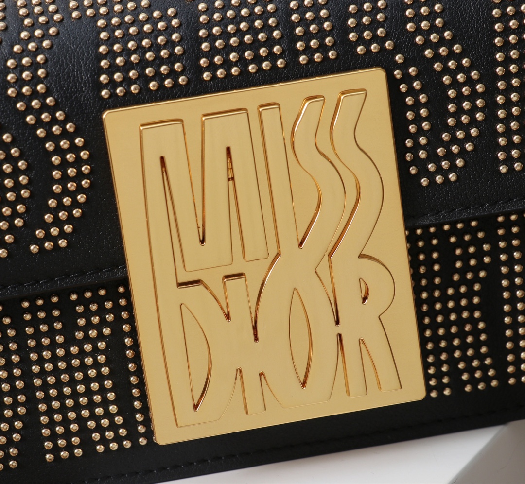 Miss Dior Flap Bag Black Miss Dior Allover Calfskin with Gold-Finish Studs